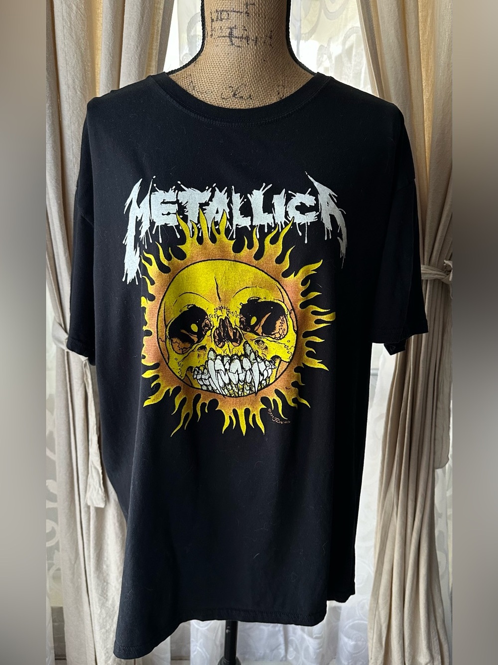 Metallica Black T-Shirt Pushead Sun Skull Graphic Band Rock Tee